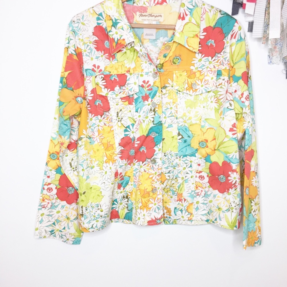 Norm Thompson floral jacket lightweight medium EUC - Picture 1 of 3
